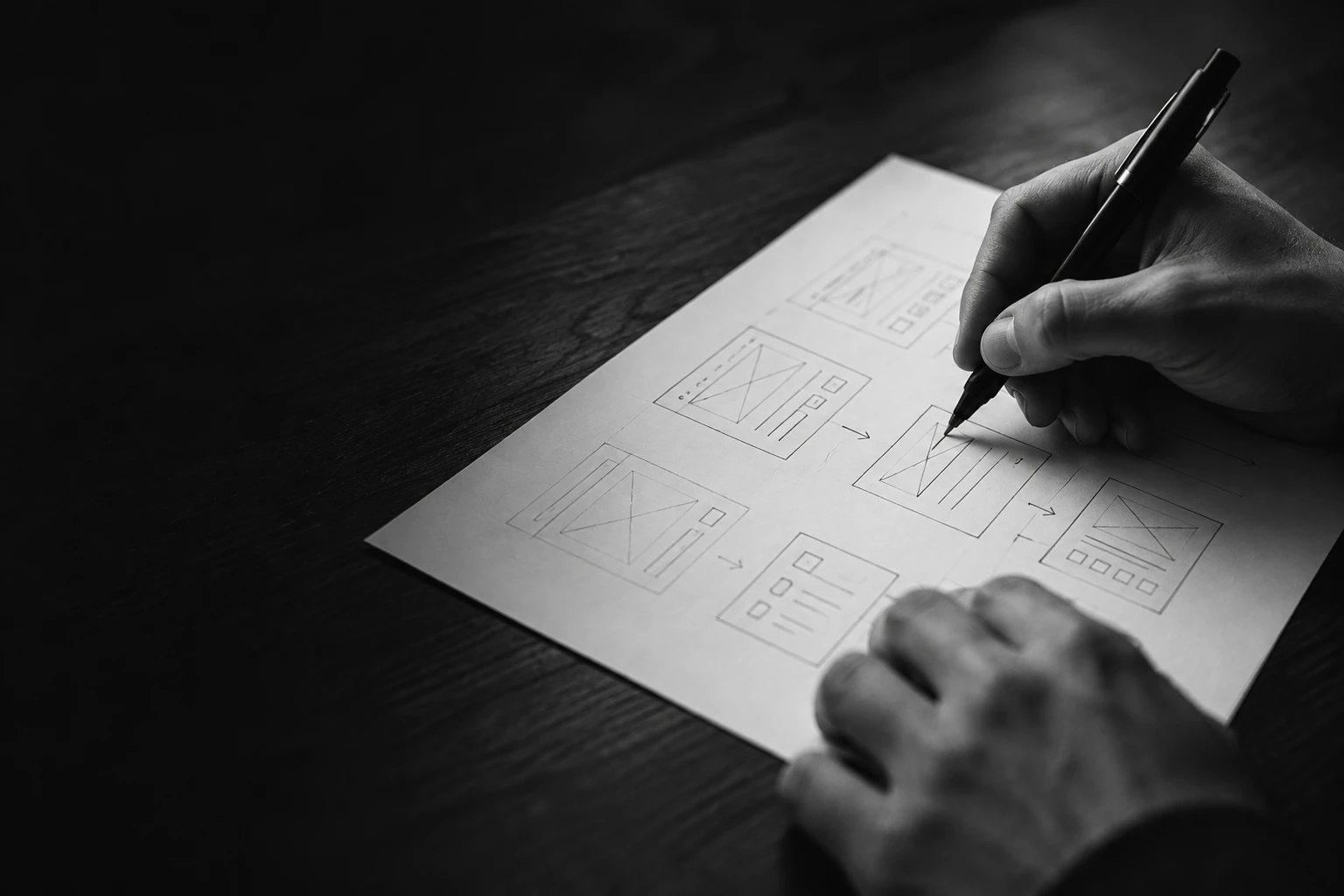 A designer sketching an interface by hand